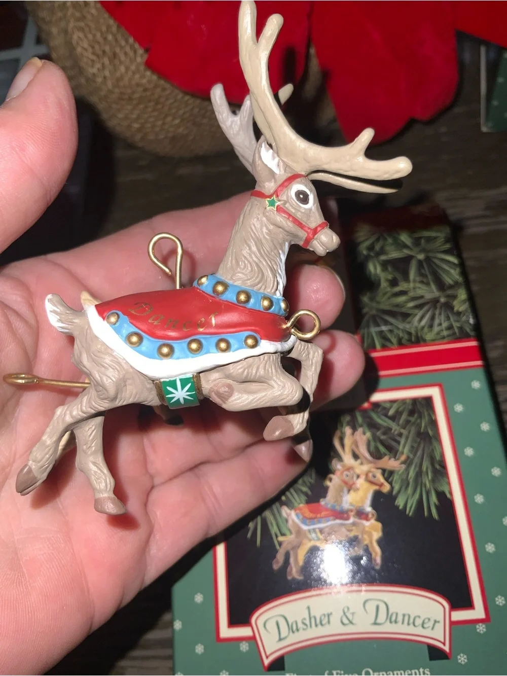 Hallmark 1990’s Santa In His Sled & His Reindeers Ornaments
